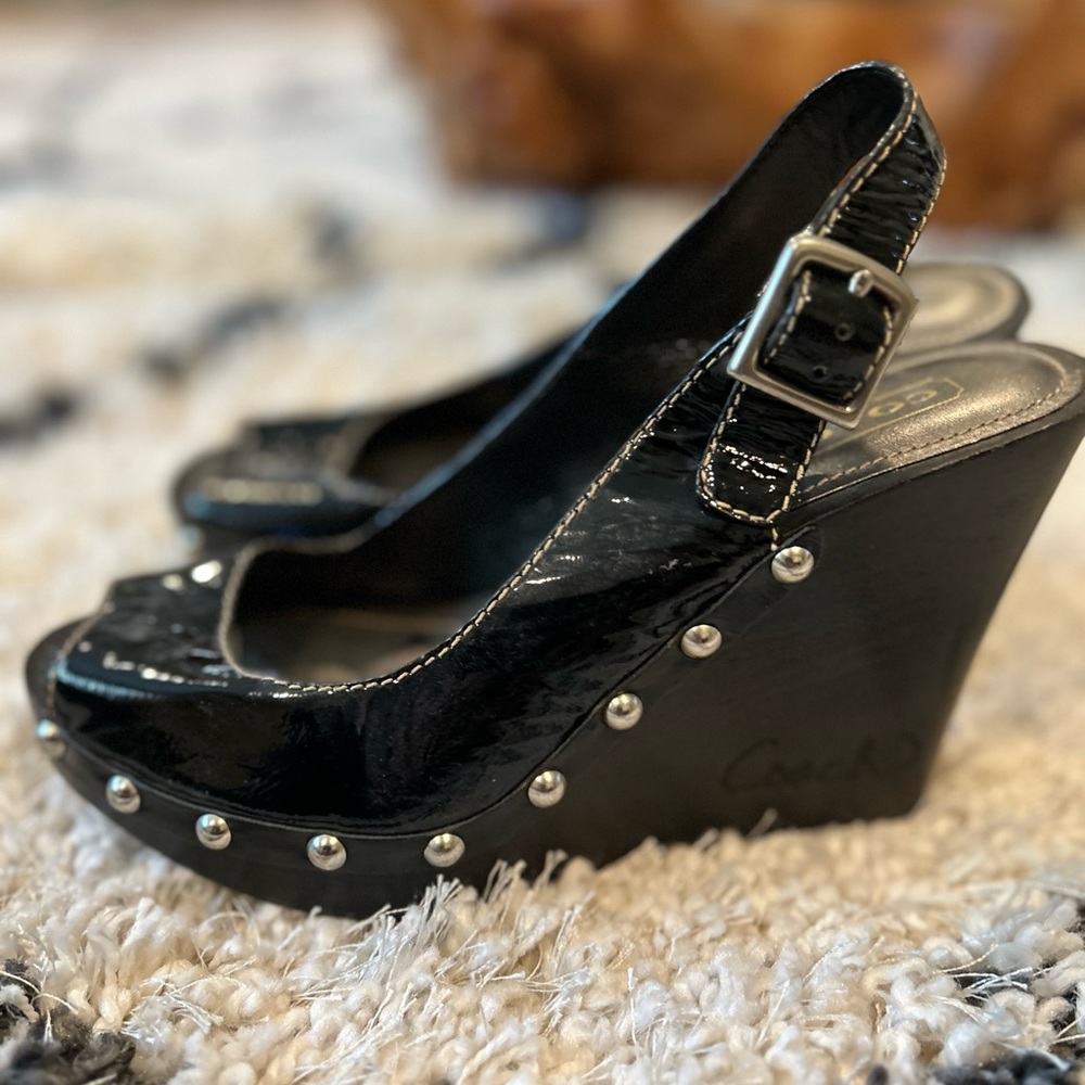 Coach Renae Crinkle Patent Platform Sandal